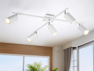 Produktbild von Deckenstrahler mit 5 Spots für Wohnzimmer,Schlafzimmer & Küche aus weißem Metall