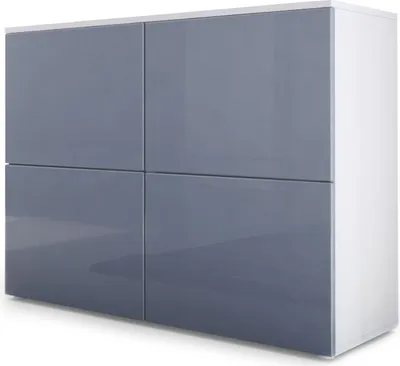 Produktbild von Vladon Sideboard Rova,  Germany, Kommode mit 4 Türen, Weiß matt/Grau Hochglanz (92 x 72 x 35 cm)
