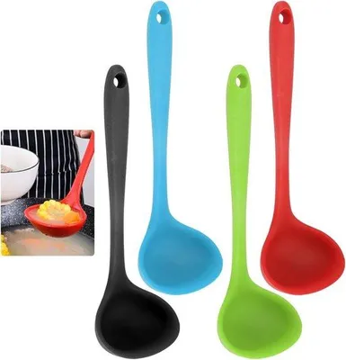 Produktbild von Hitzebeständiges 4-teiliges Silikonlöffelset, 21 cm, rot schwarz grün