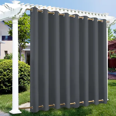 Image de Topchances 4 pièces rideau extérieur résistant aux intempéries avec oeillets en haut et en bas, L254XH213cm protection solaire blackout rideaux extérieurs pour terrasse jardin pergola cabane gazebo dock,gris foncé