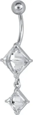 Produktbild von Bauchnabel Stahl Piercing PRONG SET Zirkonia Steine 2 Pyramide BBZ-PY86.Weiss