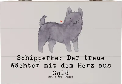 Produktbild von Mr. & Mrs. Panda Erinnerungsbox Schipperke Wächterherz 22 x 15 cm - Grau Pastell - Geschenk, lebhafter Hund, treuer Begleiter, Hunderasse, Hunderassen Beschreibung, Hunde