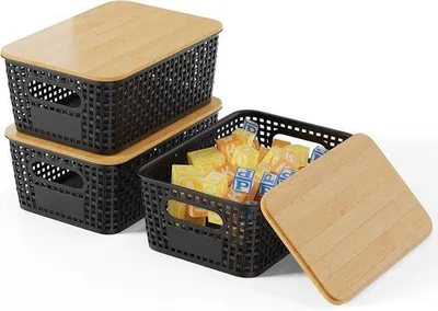 Produktbild von Famanu Aufbewahrungsboxen Set aus 3 mit Bambusdeckel - Schwarz