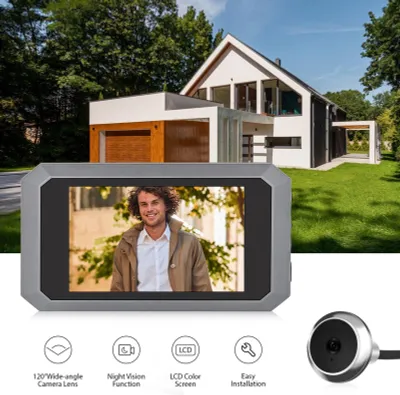 Zdjęcie produktu dla 3.97-calowa kamera z wizjerem do drzwi mieszkania 2 MP LCD Cyfrowy wizjer 120-stopniowa kolorowa kamera na podczerwień 1080P Monitor drzwi Wbudowany akumulator 1400 mAh typu C z możliwością ładowania