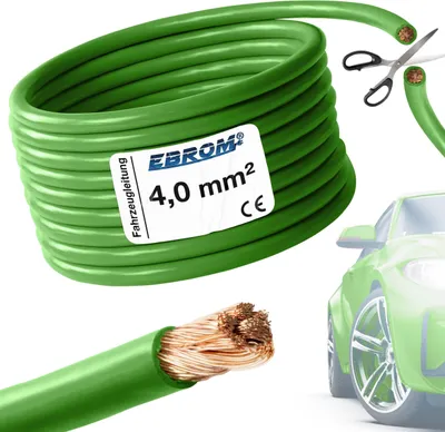 Produktbild von 5 Meter EBROM FLRY 4mm2 Fahrzeugleitung - KFZ Leitung - Farbe: grün - Querschnitt 4 mm² (mm2) flexibel 90 ± 5 Shore 99,99% Kupfer Mantel PVC FLRy