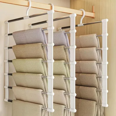 Produktbild von Fortuna Lai 3 Stück Hosenbügel Platzsparend,6-Lagiger Faltbarer Hosenständer aus Metall,platzsparend im Kleiderschrank,Gürtel Organizer,Handtuch Aufhänger,für Hosen,Jeans,Schals,Krawatten,Laken