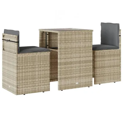 Obrázek produktu pro vidaXL 3dílný bistro set s polštáři světle šedý polyratan