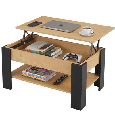 Produktbild von Couchtisch Wohnzimmertisch mit Liftplatte 90x50 cm Eiche Torro Schwarz Loft