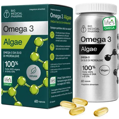 Immagine prodotto di Omega 3 Vegano Alghe - 600 mg DHA + 200 mg EPA, Integratore 60 Capsule