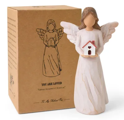 Schutzengel mit Hausfigur, 13 cm, Einweihungsgeschenk