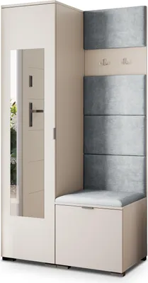 Produktbild von Masseno Garderobe-Set VIRA 95/181/51 cm Modern Garderobenschrank Kaschmir, Veloursstoff MONOLITH 84 (Hellgrau)