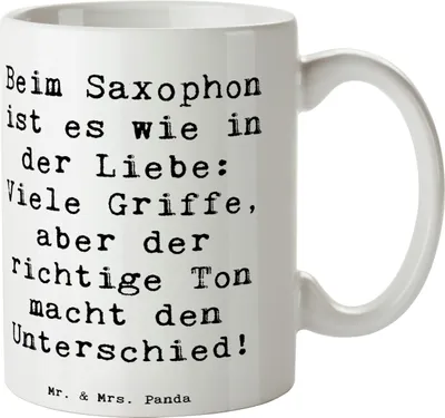 Produktbild von Mr. & Mrs. Panda Teetasse Spruch Saxophon Liebe - Weiß - Geschenk, Musik und Gefühle, Instrument, Griffe, Pott, Becher, Töne, cappuccinotasse, Kaffeebecher, Musiker