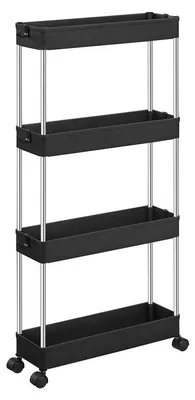 Image de Chariot à roulettes à 4 niveaux – Chariot de rangement – Chariot de cuisine – Noir – 40 x 13,5 x 86 cm