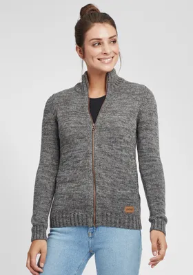 Produktbild von OXMO OXPhenix Damen Strickjacke Grobstrick Cardigan Strickcardigan mit Stehkragen Reißverschluss 100% Baumwolle Regular fit