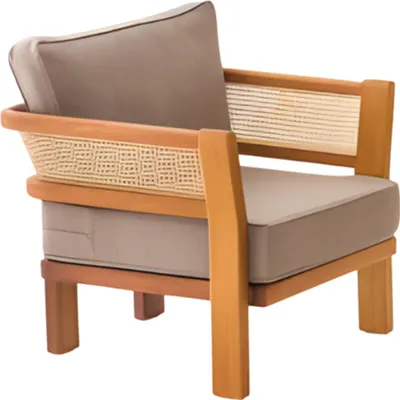 Produktbild von Moderner beiger Holz-Textil Sessel für Balkon und Terrasse