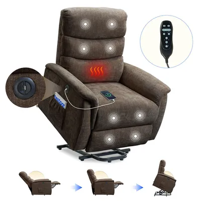 Zdjęcie produktu dla FLEXISPOT XL3 Pro – elektryczny fotel do masażu z funkcją ogrzewania, funkcją wspomagania wstawania, portem USB, pilotem zdalnego sterowania i boczną kieszenią dla seniorów (brązowy)