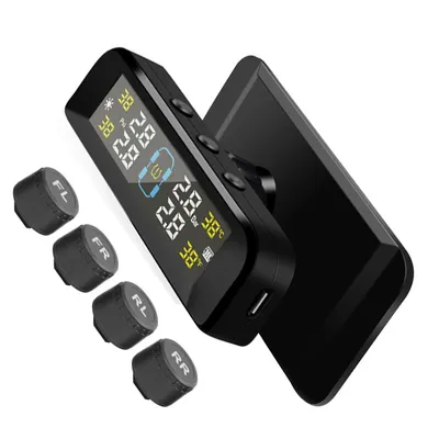 Produktbild von TPMS Reifendruck Kontrollsystem | 3,5" Wireless Reifendruck Überwachung mit Solar/USB Ladefunktion, 4 Externe Sensoren, Wasserdicht
