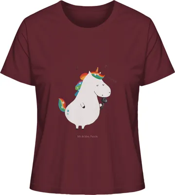 Produktbild von Mr. & Mrs. Panda Damen T-Shirt Einhorn Sänger Größe M - Burgundy - Geschenk, Einhörner, Sommershirt, Disco, Freundin, Basic Shirt, Unicorn, Kurzarmshirt, Baumwoll, Party