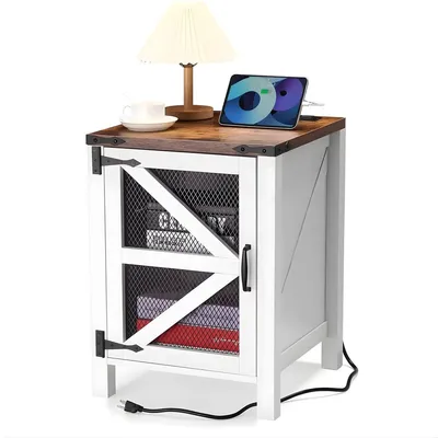 Produktbild von 3-stufiger schmaler Beistelltisch – Nachttisch mit Metallrahmen & Ablage – Holz MDF – Weiß