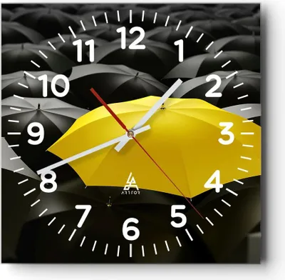Produktbild von Wanduhr - Quadrat - Glasuhr - Regenschirme Regen Wetter - 40x40cm - Schleichendes Uhrwerk - Lautlos - zum Aufhängen bereit - Dekoration Modern - Wanddekoration aus Glas - C4AC40x40-2564