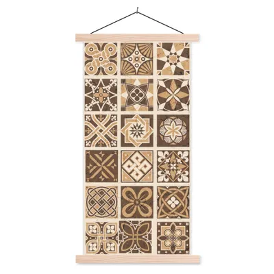 Produktbild von MuchoWow® Textilposter Design - Blumen - Braun - Natur - Vintage 60x120 cm mit holzfarbenen Rahmen - Holz