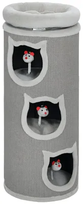 Produktbild von Katzenkratzfass, 96 cm, 4-Ebenen-Katzenturm mit waschbarem Bett, 3 Schlafhöhlen, Hängespielzeug, für mehrere Katzen Grau