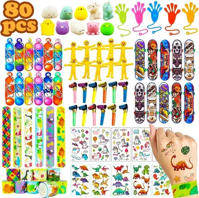 Produktbild von Wleozys 80 Stück Mitgebsel Kinder Kindergeburtstag Spielzeugset,Partyspielzeuge, Sortiment Party Tasche Füller für Jungen Mädchen, Partytütenfüller