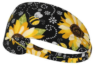 Produktbild von Elastisches Sport-Haarband - Sonnenblumenmuster - Schwarz