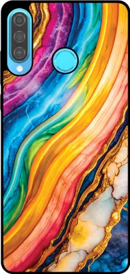 Produktbild von Smartphonica Handyhülle Geeignet für  Huawei P30 Lite mit Regenbogen Gold Marmor Print - TPU Backcover Case Regenbogen  Gold-Marmor-Design