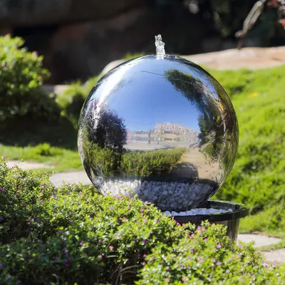 Produktbild von Köhko 40 cm Kugelbrunnen Hochglanz poliert 21004 aus Edelstahl mit LED-Beleuchtung
