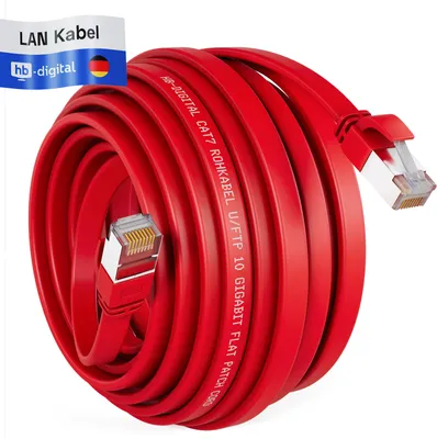 Produktbild von hb-digital Netzwerkkabel 20m LAN Kabel Cat7 Patch Kabel cat.7 Flachkabel RJ45 Kupfer bis zu 10 Gbit/s U/FTP PVC rot