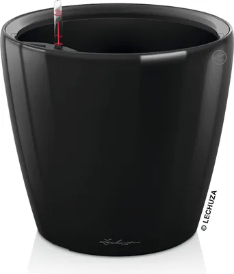 Produktbild von LECHUZA-Pflanzgefäß CLASSICO Premium LS 28 Schwarz Hochglanz | Pflanzgefäß mit Bewässerungssystem | Hochglanz-Oberfläche | Ø 28,5 x 26 cm | 16049