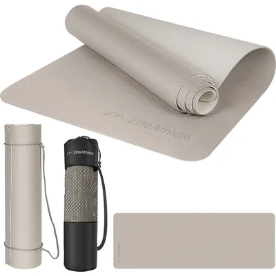 Zdjęcie produktu dla EliteAthlete® Mata do jogi - Mata sportowa - Mata fitness - Mata gimnastyczna wyściełana i antypoślizgowa do fitnessu, pilatesu - Mata do jogi - 183 cm x 61 cm x 0,6 cm - Mata do ćwiczeń z paskiem do przenoszenia + torba, Kolor: Light Cappuccino - Ivory Cream