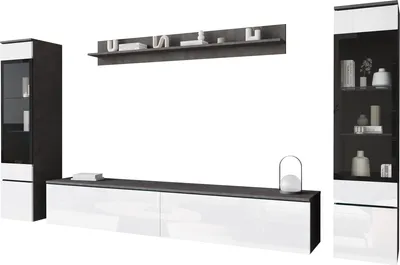 Produktbild von MIRJAN24 Wohnwand Vera II, Stilvoll Wohnzimmer-Set, TV-Schrank, Modern Mediawand (Farbe: Matera / Weiß Hochglanz, ohne Beleuchtung)
