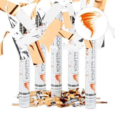 Produktbild von relaxdays 5x Party Popper Orange/Silber Konfettishooter, Geburtstag, 40 cm Konfetti Kanone