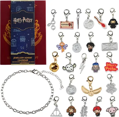Produktbild von Harry Potter Schmuck Adventskalender 2025 für Kinder Mädchen Teenager, 24-Tage DIY Charm Armband, Weihnachtskalender Burgunderrot, Geschenke