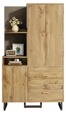 Zdjęcie produktu dla Szafka na buty z otwartymi przegródkami i szufladami - 119x51 cm - wykonana z MDF - idealna do przedpokoju i korytarza