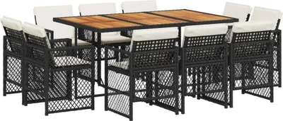 Produktbild von 11-tlg. Garten-Essgruppe mit Kissen Schwarz Poly Rattan