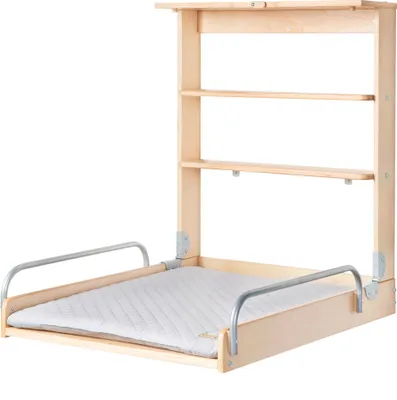 Produktbild von roba Wandwickelregal + Wickelauflage roba Style grau - Klappbar & platzsparendes Wickelregal zur Wandmontage - Wickeltisch mit 2 Ablagefächer - Holz natur