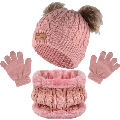 Immagine prodotto di Set da bambino composto da berretto, sciarpa e guanti, rosa, con fodera in pile, adatto per bambini dai 1 ai 6 anni