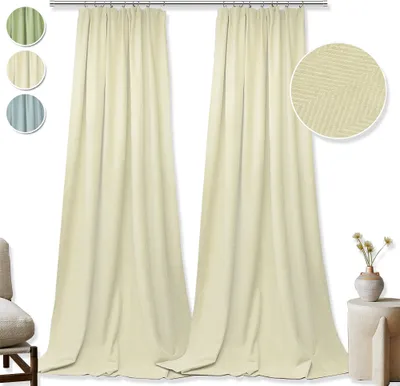 Image de 2 rideaux en velours opaques, blanc crème Rideau à froncer, Thermo Rideau occultant Rideau en velours gaufré Pour le salon Chambre à coucher, 132x213cm