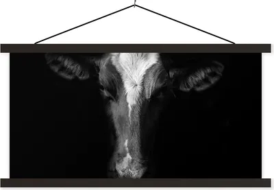Produktbild von MuchoWow® Textilposter Kuh - Tiere - Schwarz 90x45 cm mit schwarzem Rahmen - Klemmleisten