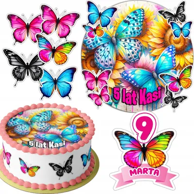 Image de Zestaw Opłatek Na Tort 20Cm + 16 Postaci - Motyl + Imię 15Cm 18Cm