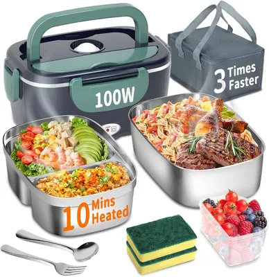 Elektrische Lunchbox 100 W, 3-in-1, 1,5 L, Edelstahl, beheizbar