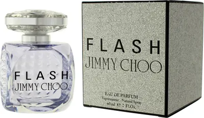 A bottle of Jimmy Choo Flash perfume and its packaging are displayed side-by-side against a white background.