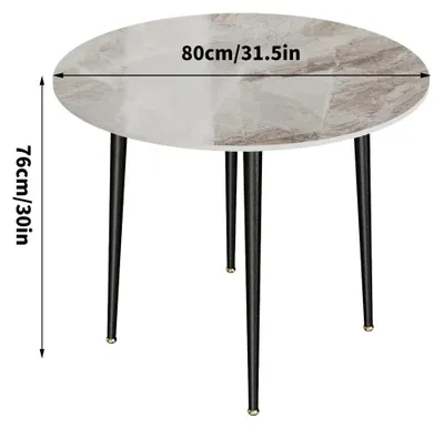 Image de Table ronde en marbre synthétique - Table à manger de 80 cm - Pour 2 à 4 personnes - Aspect marbre / Fabriquée en matériau synthétique - Structure métallique - Design moderne - Gris