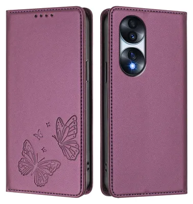 Image de Étui en cuir pour Honor 70 Pro, motif papillon, étui à rabat avec porte-appareil, violet