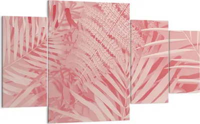 Produktbild von Bild auf Leinwand - Leinwandbild - 4 Teile - Rosa Blätter Palmen - 160x90cm - Wand Bild - Wanddeko - Wandbilder - Leinwanddruck - Bilder - Wanddekoration - Leinwand bilder - Wandbild - DL160x90-4745