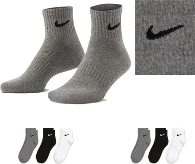 Produktbild von Nike SX7677 Socken Damen Herren Kurz Sportsocken Sparset - Größe: 38-42 - Farbe: 2 Paar weiss - 2 Paar grau - 2 Paar schwarz