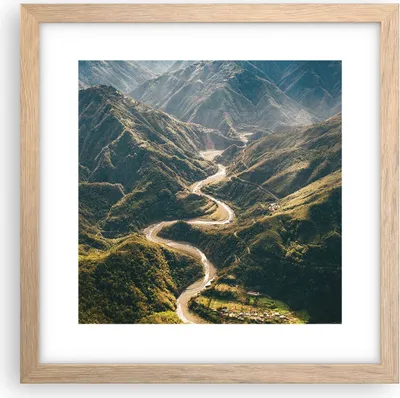 Produktbild von Gerahmtes Poster - Rahmen in heller Eiche - Berge Weg Wald - 30x30 cm - Wand Bild - Wanddeko - Wandbilder - Kunstposter - Wandposter - Bilderrahmen - Bilder - Kunstdruck - P2NAC30x30-4700